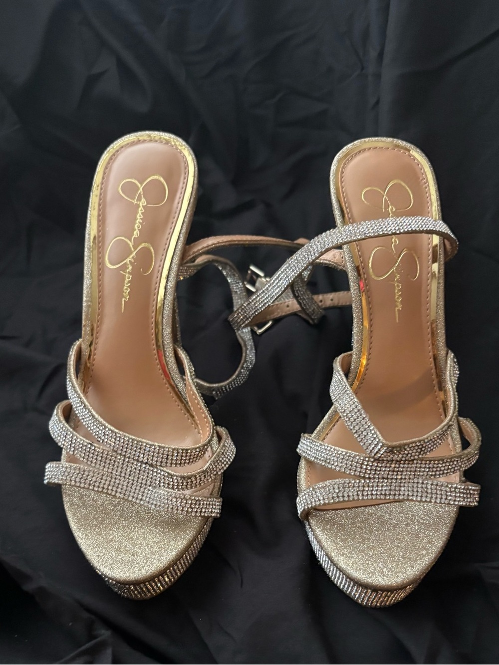 Jessica Simpson Gold Rhinestone Strappy Heels